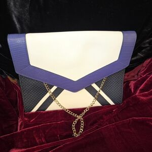 Juicy Couture Colorblock Envelope Clutch Cream Purple Navy Chain Strap NWT